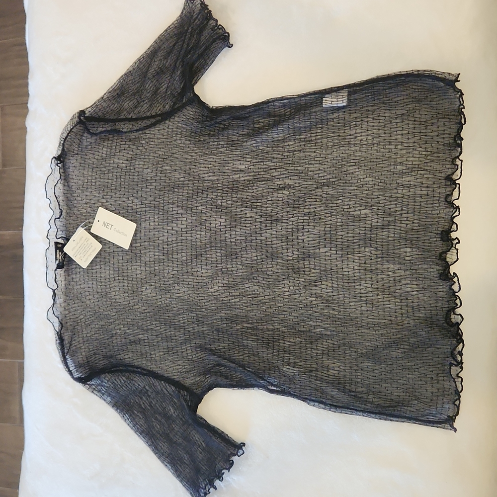 NET Collection Black Sheer Mesh Top Sz L